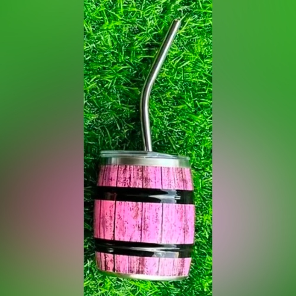 NEW Mini 3 Ounce Pink Barrel Stainless Steel Tumbler with Straw- Shot Glass - Picture 2 of 4
